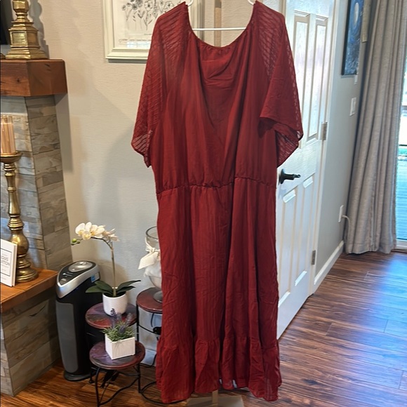 BloomChic Copper Colored Maxi Dress with 3/4 With Flutter Sleeve - Picture 4 of 11